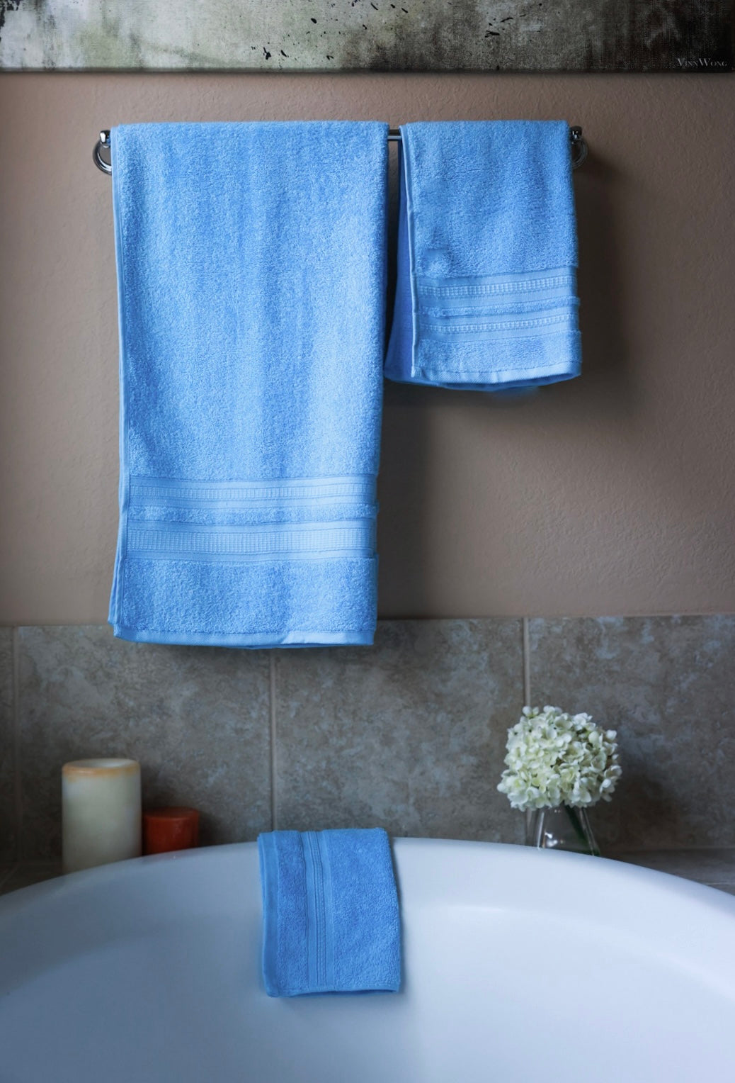 AZLINEN Blue Bath Towels